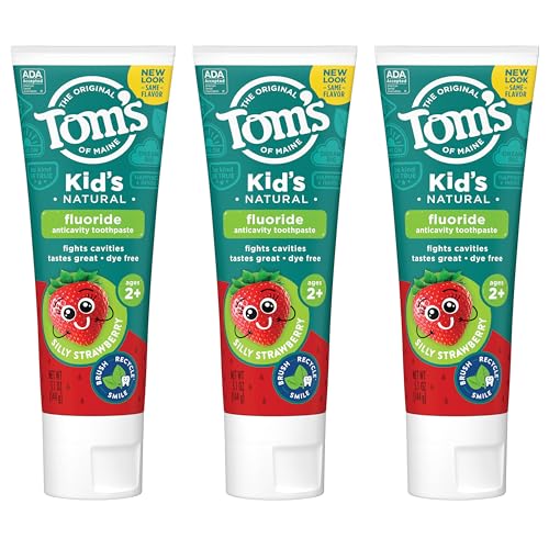 Tom's of Maine ADA Approved Fluoride Children's Toothpaste, Natural Toothpaste, Dye Free, No Artificial Preservatives, Silly Strawberry, 5.1 oz. 3-Pack (Packaging May Vary)