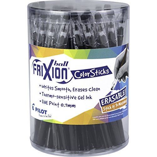 Pilot, FriXion ColorSticks Erasable Gel Ink Pens, Fine Point 0.7 mm, Tub of 36, Black