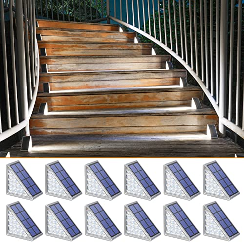 NIORSUN Solar Step Lights for Outside,12 Pack Cool White Solar Stair Lights Outdoor Waterproof IP67 Auto On Off,Solar Lights for Steps,Stair,Patio,Yard,Porch,Front Door,Sidewalk,Deck Decor