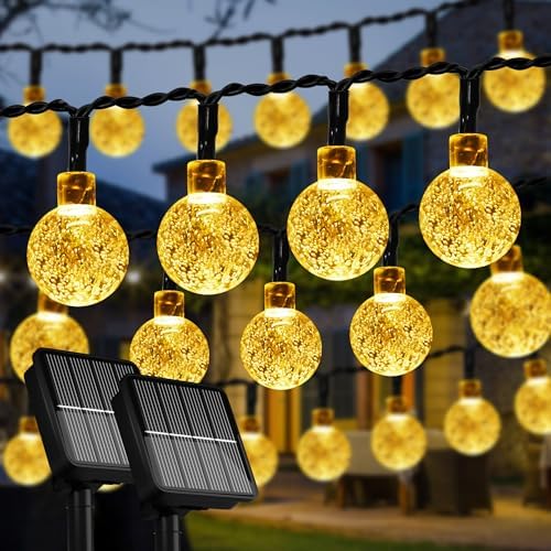 Flechllary 2-Pack 100 LED 46FT Solar String Lights for Outside, Crystal Globe Lights with 8 Modes, Solar Lights for Outside Waterproof for Garden Yard Tree Patio Party Wedding Christmas Decorations