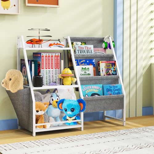 Kids Bookshelf and Toy Storage Organizer, Kids Bookcase, Nursery Book Shelves, Montessori Toddler Bookshelf for Kids, 3-Tier Wooden Kids Bookcase, Children's Bookcase Display for Playroom, Bedroom