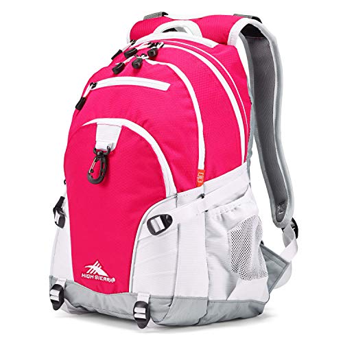 High Sierra Loop Backpack, Travel, or Work Bookbag with tablet sleeve, One Size, Pink Punch/White/Ash