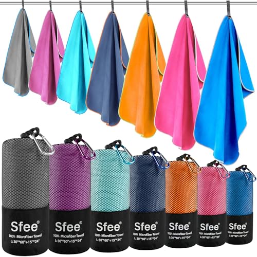 Sfee 2 Pack Microfiber Travel Towel, Quick Dry Towel Camping Towel Beach Towel Super Absorbent Compact Lightweight Sports Towel Gym Towel Set for Beach, Gym, Hiking, Pool, Backpacking, Bath, Yoga