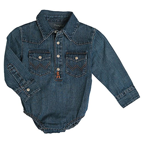 Wrangler Baby Boys' Western Long Sleeve Denim Bodysuit, 6-9 Months