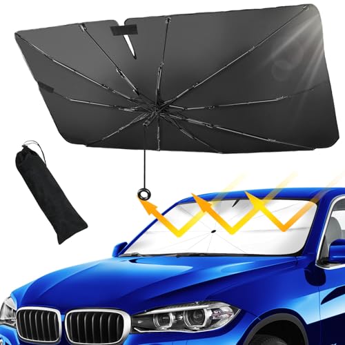 Car Windshield Sunshade Umbrella,Pull Ring Car Sun Shade Front Window Cover,Foldable Sunshade Umbrella with Opening Design for UV Ray Block & Sun Heat Protection for Most Vehicles(Middle 55'X29')