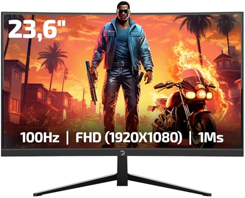 GAMEPOWER F10 23.6 Inch Curved Gaming Monitor, 100Hz 1080p Display, 1ms Response Time, AMD FreeSync, HDR Support, 125% sRGB, RGB Backlight, Dual Speakers, Zero Frame Design, HDMI and VGA Inputs,1800R