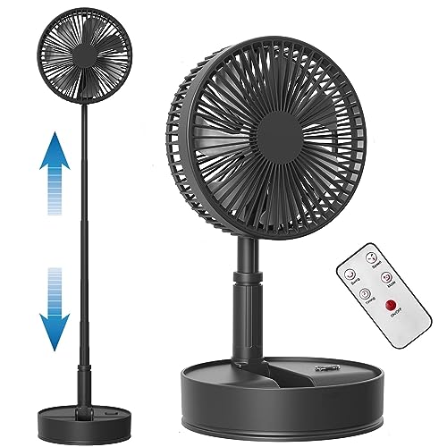 Koonie 8-inch Foldaway Oscillating Fan with Remote Control, 7200mAh Rechargeable Battery Operated Pedestal Fan for Bedroom, Timer, 4 Speed, Fast Charging Portable Table Fan for Camping, Outdoor, Room