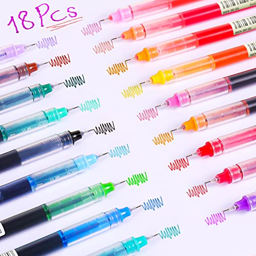 RIANCY Liquid Ink Pens 0.5 mm Pens Gel Pens Colored RollingBall Pens Quick Dry Ink Rollerball Pens Extra Fine Point Pens Assorted Colors 18pcs