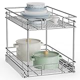 ROOMTEC New Version Pull Out Cabinet Organizer for Base Cabinet (11' W X 21' D), Kitchen Cabinet Organizer and Storage 2-Tier Cabinet Pull Out Shelves Under Cabinet Storage for Kitchen Silver,Chrome