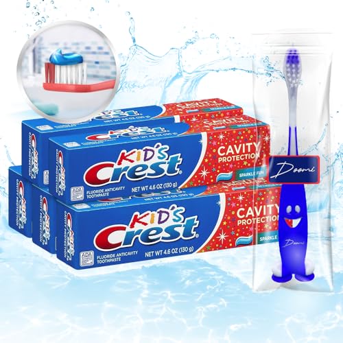 Fluoride Kids Cavity Protection Toothpaste 4.6 Ounce Sparkle Fun Flavor, Bulk Toothpaste, Plus Doomi Smiley Suction Toothbrush.