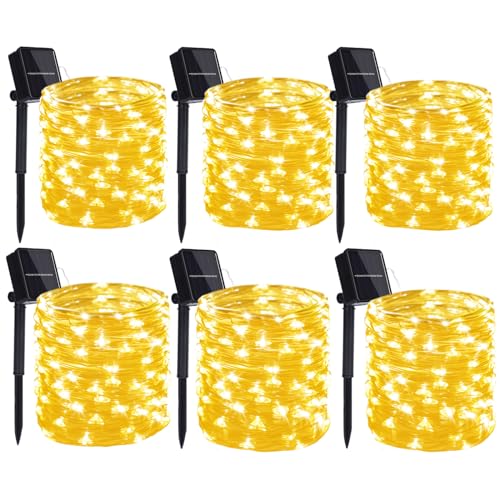 GLSbuld Solar String Lights Outdoor,6-Pack 198FT 600 LED Halloween Lights with 8 Modes, Solar Fairy Lights for Christmas Party Indoor Patio Yard Trees Wedding (Warm White)