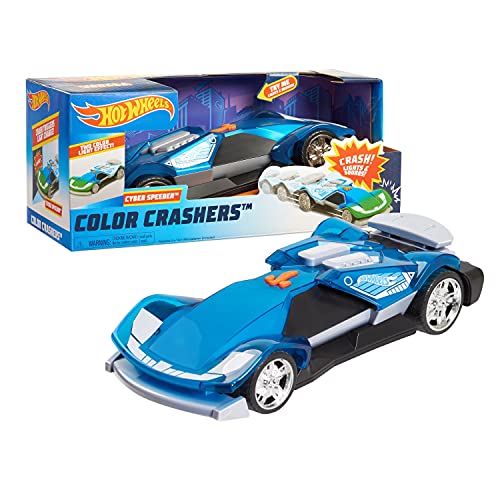 Hot Wheels Color Crashers Cyber Speeder, Motorized Toy Car with Lights & Sounds, Blue, Kids Toys for Ages 3 Up by Just Play