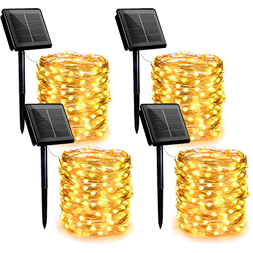 Yiaht 4 Pack Solar Fairy Lights Outdoor Each 33 Ft 100 Led Solar Powered String Lights Waterproof with 8 Modes Decoration Copper Wire Lights for Trees Christmas Party Patio Yard Wedding(Warm White)