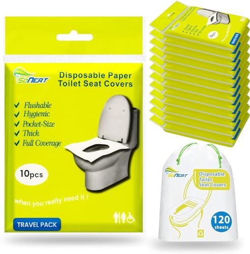 SoNeat Disposable Toilet Seat Covers - 120 Sheets of XL Flushable Toilet Seat Covers for Potty Training, Travels and Public Restrooms - Paper Toilet Seat Covers for Kids and Adult, 18' X 15', 12 Packs