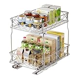 LANEJOY 2 Tier Pull Out Shelf(12 1/8' W x 16 3/8' D), Stainless Steel Slide Out Cabinet Organizer, Heavy Duty Under Sink Organization Storage for Kitchen Base Cabinet Organization