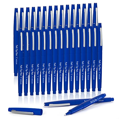 Lelix Felt Tip Pens, 30 Blue Pens, 0.7mm Medium Point Felt Pens, Felt Tip Markers Pens for Journaling, Writing, Note Taking, Planner, Perfect for Art Office and School Supplies