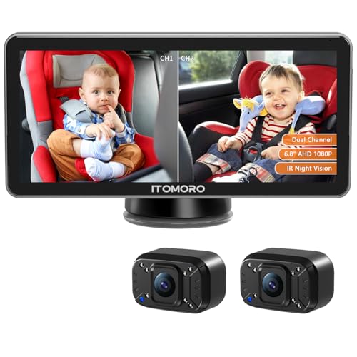 Itomoro Baby Car Camera Dual-Channel 6.8 inch Baby Car Monitor Display with 2 IR Night Vision Camera, Easily Install HD 1080P Car Camera for Baby with Crystal Clear Wide View for Rear Facing Seat