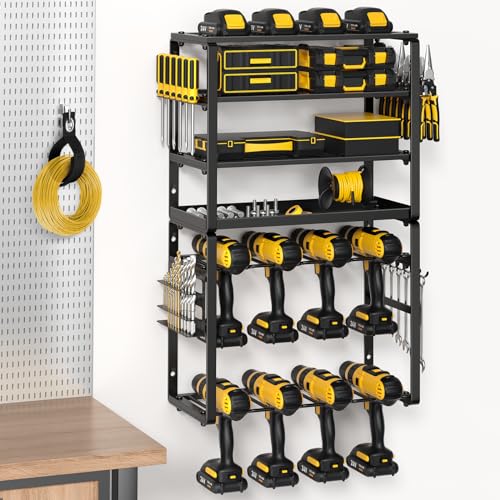 POKIPO Power Tool Organizer, 8 Drills Holder Wall Mount, Heavy Duty Garage Tool Organizer and Storage, Suitable Tool Rack for Tool Room, Workshop, Garage