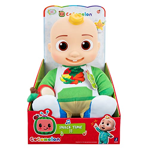 CoComelon Snack Time Features JJ Doll with Red Apple Plush - Plays Sounds, Phrases, and Clips of ‘Yes Yes Vegetables Song’ - Toys for Kids, Toddlers and Preschoolers