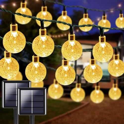 2-Pack 64FT 100 LED Crystal Globe Solar Christmas Lights Outdoor Waterproof, Solar String Lights for Outside, 8 Modes Solar Powered Patio Lights for Garden Yard Porch Christmas Decorations(Warm White)