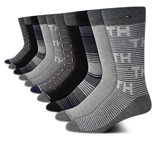 Tommy Hilfiger Men's Dress Socks - 10 Pack Lightweight Reinforced Heel Classic Crew Socks - Dress Socks for Men (7-12), Size 7-12, Grey Assorted