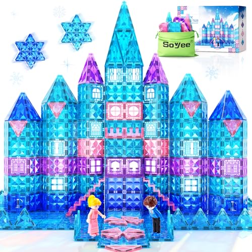 Frozen Toys for Girls Magnetic Tiles 102pcs with 2 Stairs 2 Dolls Princess Castle Building Toys Girls Toys Age 4-5 6-8 Magnetic Blocks Birthday Xmas Gifts for Girls Toys for 3 4 5 6 7 8+ Year Old