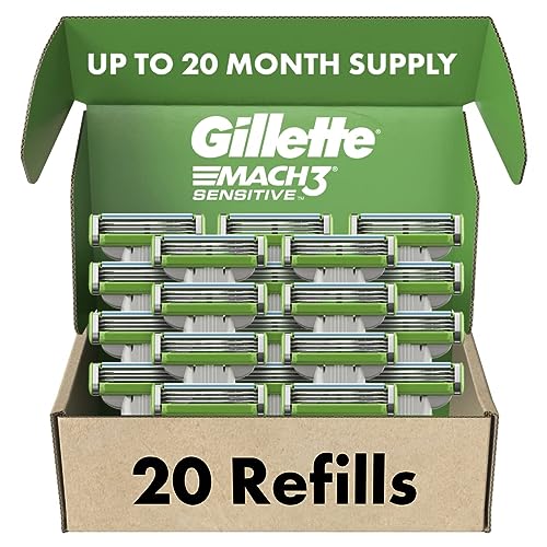 Gillette Mach3 Sensitive Mens Razor Blade Refills, 20 Count, Designed for Sensitive Skin