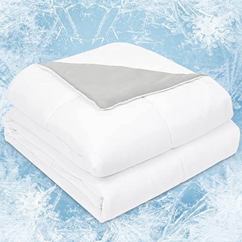 PHF Clever Cooling Blanket Twin Size, Arc-Chill Cold Tech Fabric Cooling Comforter for Hot Sleepers Night Sweats, Lightweight Soft Breathable Silk Smooth Summer Blanket, 60'x80', White