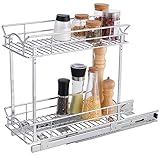 OCG Slide Out Cabinet Organizer for Narrow Cabinet (9' W X 17' D), 2 Tier Pull Out Shelves Slim Sliding Cabinet Organizer and Storage, Chrome