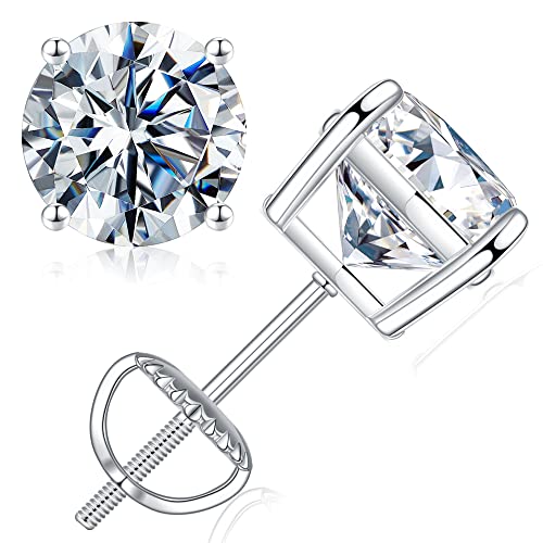 SMILEST Moissanite Earrings for Men Women, 0.2 ct D Color VVS1 Clarity Lab Created Earrings 18K White Gold Plated 925 Sterling Silver 4 Prong Moissanite Earrings Studs for Women Men with Screw Back