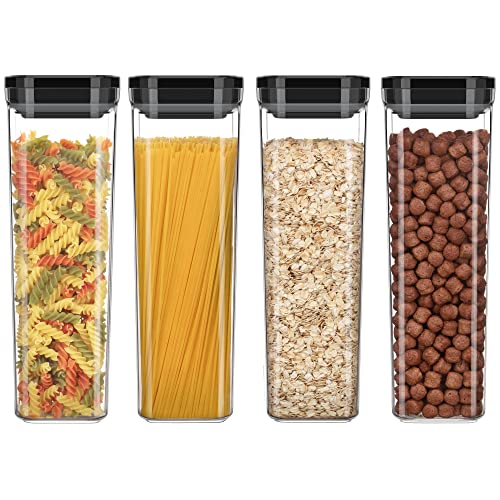 MR.SIGA 4 Pack Airtight Food Storage Container Set, BPA Free Kitchen Pantry Organization Canisters, One-handed Airtight Cereal Flour Spaghetti Storage Containers, 2.1L / 72oz, Black