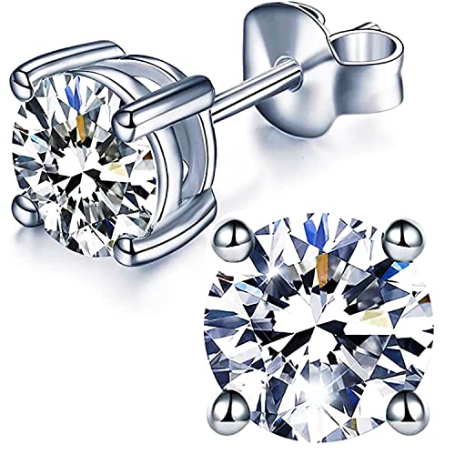 YODEWA Moissanite Stud Earrings for Women 925 Sterling Silver Hypoallergenic Flat Back 1 Pair DEF Color Lab Created Brilliant Round Moissanite Earrings (Silver 2CT)