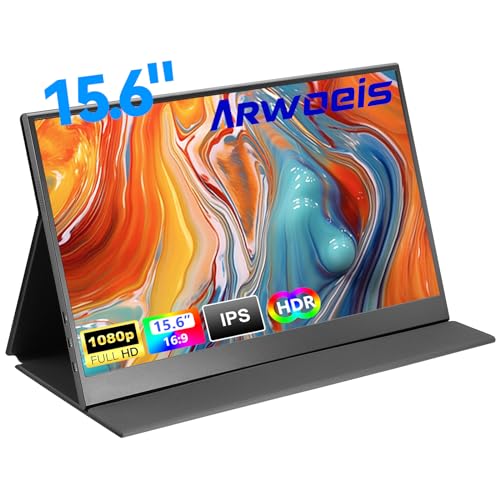 Arwoeis 15.6' Portable Monitor 1080P FHD IPS Travel Monitor,USB-C HDMI Portable Monitor for Laptop,PC,Mac Phone,Xbox,Swich,PS,w/Premium Smart Cover,VESA Support