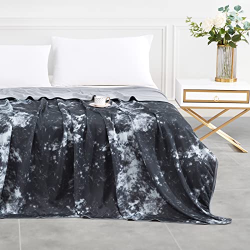 Elegear Cooling Blanket Tie Dye, Q-Max0.5 Japanese Arc-Chill Cooling Fiber, Both Sides[Cooling/Cotton] for All-Season, Soft Breathable Blankets Keep Adults/Child/Baby Cool (Black, Throw XL 51'x67')