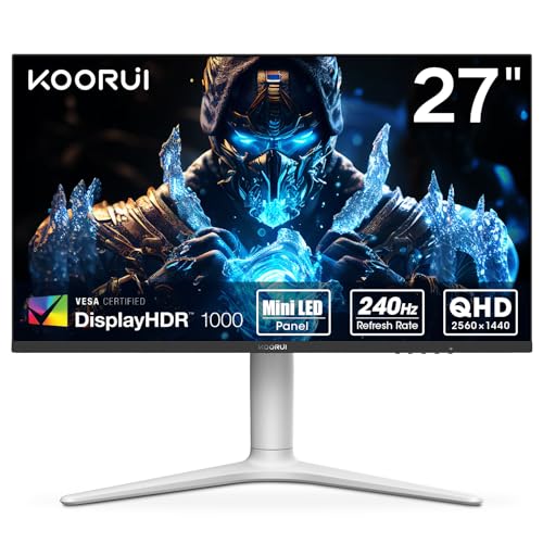 KOORUI 27” 240Hz Gaming Monitor, Mini-LED - QHD (2560 x 1440), 1ms, HDR 1000, 100% sRGB, Height Adjustable, HDMI/DisplayPort, White/Grey, GN10