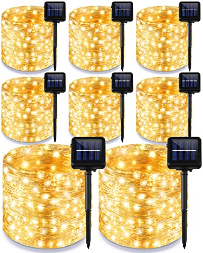 8 Pack Solar String Lights Outdoor Waterproof Each 240 Led 78ft Solar Fairy Lights Outdoor 8 Mode Led Solar Outdoor Lights Tree Lights Waterproof Copper Wire Lights for Tree Garden Yard(Warm White)