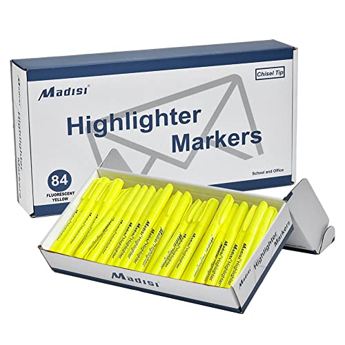 Madisi Highlighters Bulk Pack, Chisel Tip, Fluorescent Yellow, 84 Count