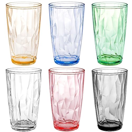 Hedume 6 Pack 17oz Unbreakable Premium Drinking Glasses, Set of 6 Stackable Tritan Tumbler Cups, Plastic Water Cups, BPA Free