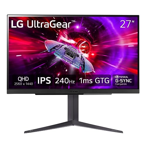 LG 27' UltraGear QHD (2560x1440) Gaming Monitor, 240Hz, 1ms, VESA DisplayHDR 400, G-SYNC and AMD FreeSync Premium, HDMI 2.1, DisplayPort, 4-Pole HP Out DTS HP:X, Tilt/Height/Pivot Stand, Black