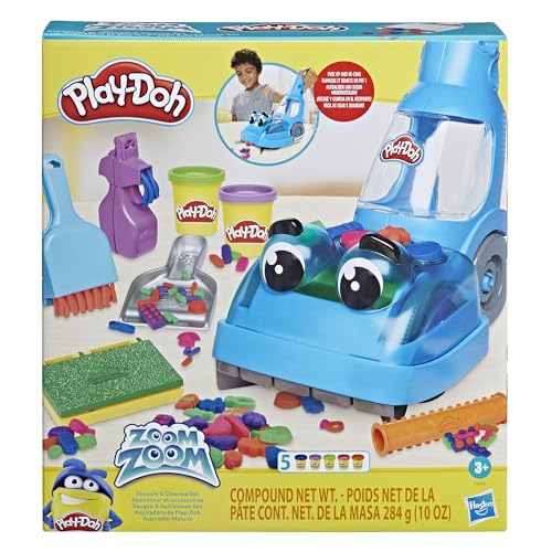 Play-Doh Zoom Zoom Vacuum Cleaner Toy, 6 Accessories & 5 Cans of Assort. Colors, Cleaning Toys for Kids, Back to School Classroom Supplies, Preschool Toys, Ages 3+