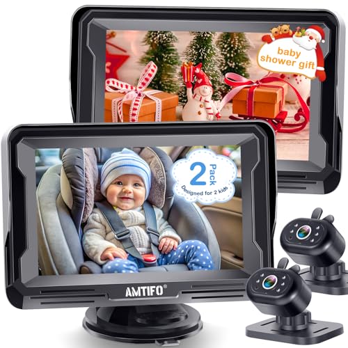 AMTIFO 2-Pack Baby Car Camera for Twins - Dual Rear-Facing Baby Car Monitor with Night Vision,Easy Plug & Play for Multiple Vehicles,Infant Car Seat Safety Camera System with Anti-Glare 4.3' Display