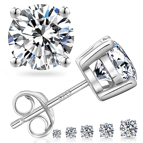 KRKC&CO Moissanite Studs Earrings, Sparkly Lab Created Diamond Earrings, S925 Sterling Silver, 4-Prong, 0.6-3CT, D Color, VVS1, 14K White Gold Jewelry Gifts for Women(4mm, 0.3ct*2, silver, 4p)