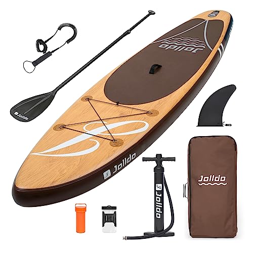 jolldo SUP Inflatable Paddle Board, Stand Up Paddle Board 10’6”×31'×6' Ultra-Light (17lbs) Paddle Board for Adults Youth, SUP with Bag, Adjustable Paddle, Pump, Leash, Fins, Repair Kit