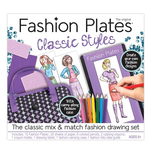 Fashion Plates Classic – Girls Fashion, Mix-and-Match Drawing Kit, Arts and Crafts, Coloring, Art Supplies, Craft Supplies, Stencils, Crayons Included, Create Your Own Fashion Designs, Ages 6+