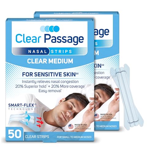 Clear Passage Nasal Strips Medium, 100 ct | Works Instantly to Improve Sleep, Reduce Snoring, & Relieve Nasal Congestion Due to Colds & Allergies