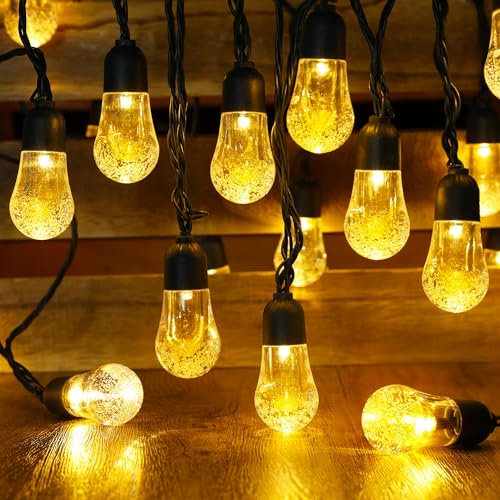 Flacchi Solar String Lights Outdoor Waterproof - 51 Feet Crystal Globe Patio Lights with 8 Lighting Modes for Garden Yard Porch Party Wedding Decor(Warm White)