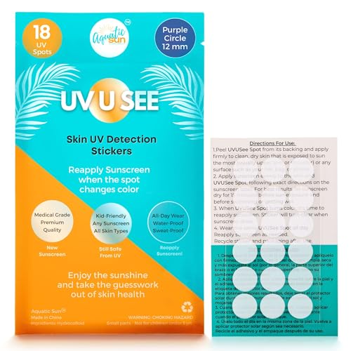 UV Stickers for Sunscreen Reapplication to Avoid Burns - Sunscreen Reminder Stickers You Can Wear All Day - Sweat & Waterproof UV Activated Sunscreen Stickers - Aquatic Sun UV Sticker to Protect Skin