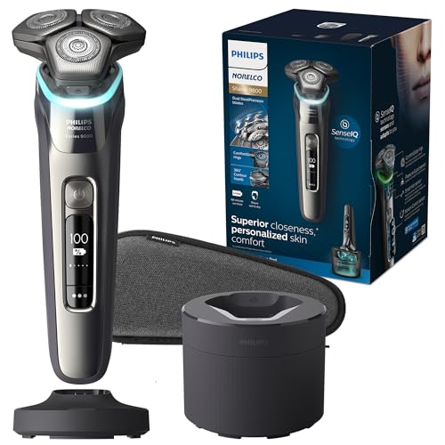 Philips Norelco Shaver Series 9000, Wet and Dry Electric Shaver, with Lift & Cut Shaving System and SenseIQ Technology, Pop-up Trimmer, Cleaning Pod, Charging Stand and Travel Case, Model S9987/85