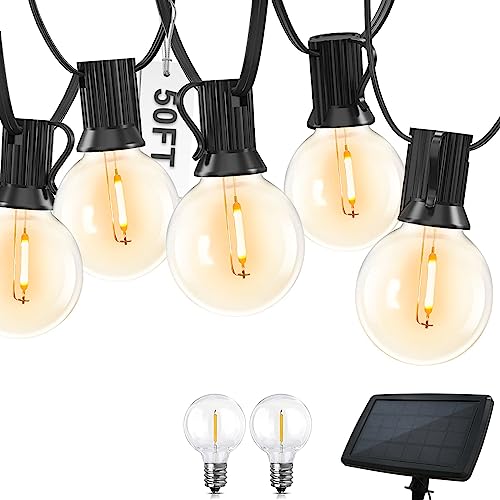 COOS BAY Outdoor Solar Powered String Lights 50 Feet G40 with 25 Shatterproof Bulbs (2 Spare), 4 Lighting Modes for Garden, Porch, Patio Gazebo Canopy Decor - Waterproof, E12 Base, 2700K