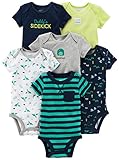 Simple Joys Baby Boy's 6- pack short sleeve original bodysuits Shirt, Navy/Turquoise, 12 Months